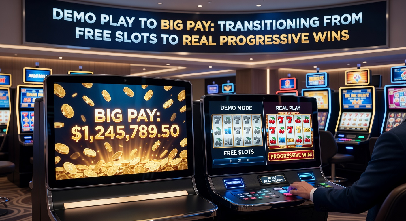 Grafik eines progressiven Jackpot-Zählers, der von Demo- zu Echtgeld-Modus wechselt, mit explodierendem Gewinn
